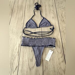 Frankie’s Bikini, 2 piece bikini, blue and white, XS